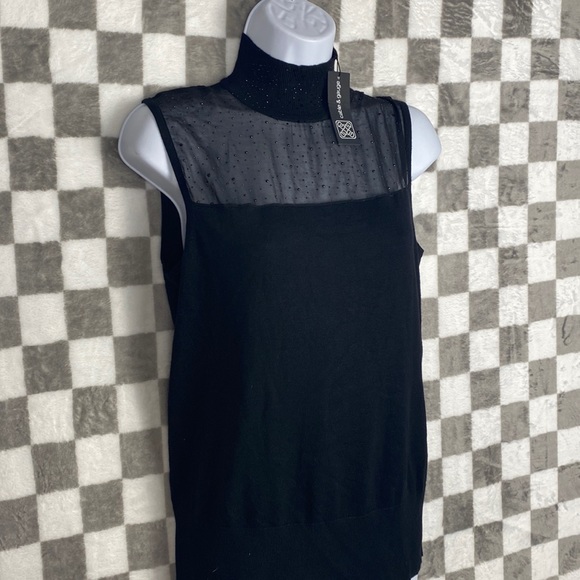 NWT Cable and Gauge M sheer rhinestone chest sleeveless knit shirt - Picture 2 of 6
